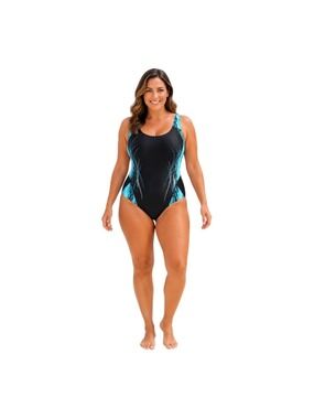 NWT Charmo One Piece Swimsuit Size Large Black Turquoise Padded Athletic